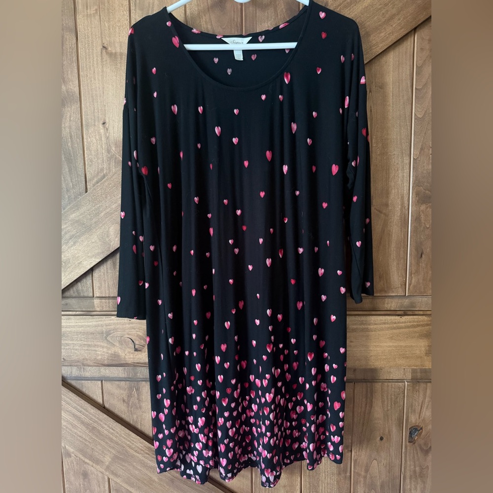 Soma Cool Nights Floating Hearts Sleep Shirt. Size L.